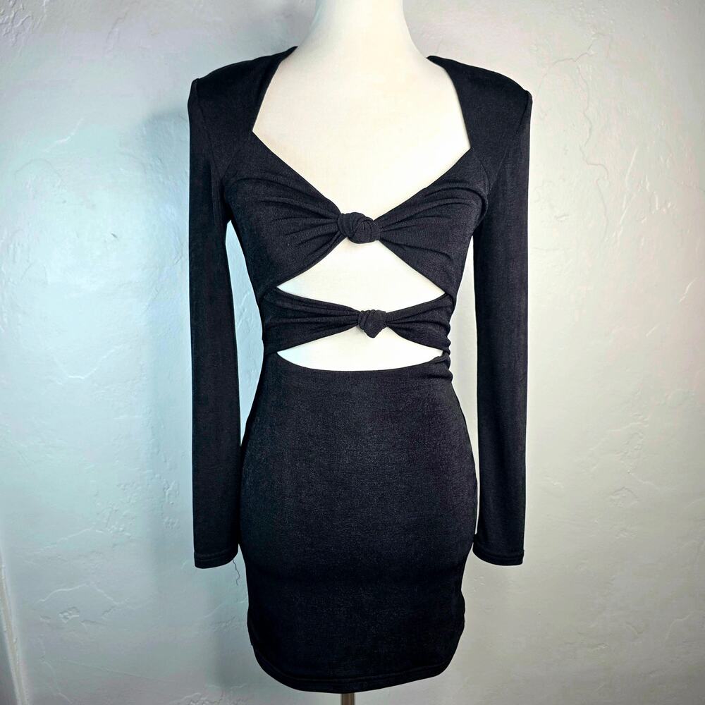 Misha Collection Gracie Black Cutout Mini Dress Knot Detail Long Sleeve Size 4